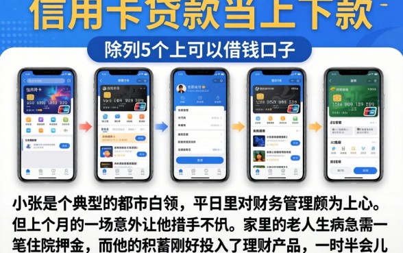 信用卡贷款当天下款，陈列5个手机上可以借钱的口子