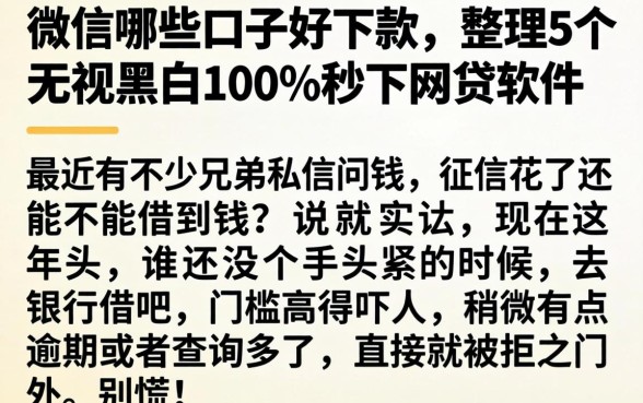 微信哪些口子好下款，整理5个无视黑白100%秒下网贷软件