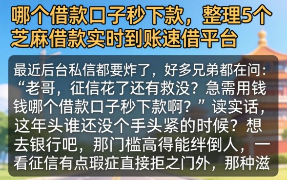 哪个借款口子秒下款，整理5个芝麻借款实时到账速借平台