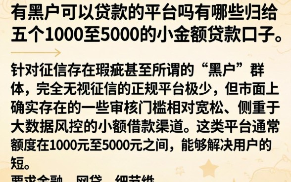 有黑户可以贷款的平台吗有哪些，归纳五个1000至5000的小额贷款口子