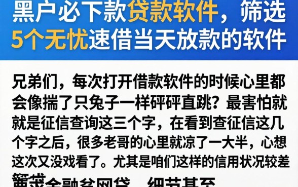 黑户必下款贷款软件，筛选5个无忧速借当天放款的软件
