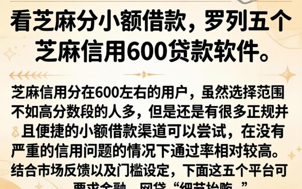 看芝麻分小额借款，罗列五个芝麻信用600贷款软件