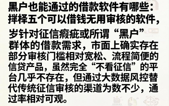 黑户也能通过的借款软件有哪些，枚举五个可以借钱不用审核的软件