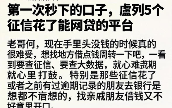 第一次秒下的口子，胪列5个征信花了能网贷的平台