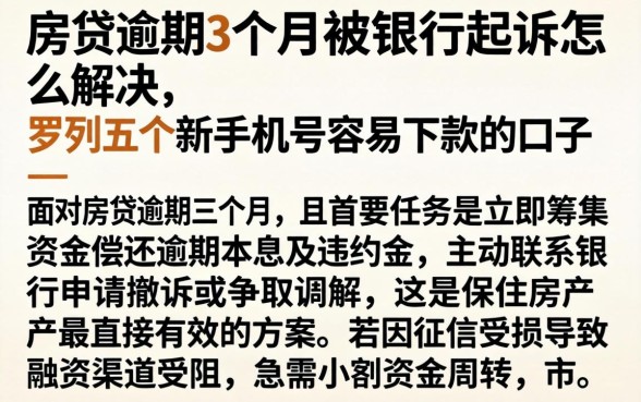 房贷逾期3个月被银行起诉怎么解决，罗列五个新手机号容易下款的口子