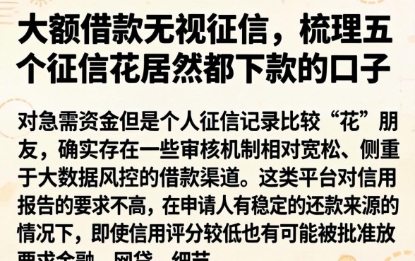 大额借款无视征信，梳理五个征信花居然都下款的口子