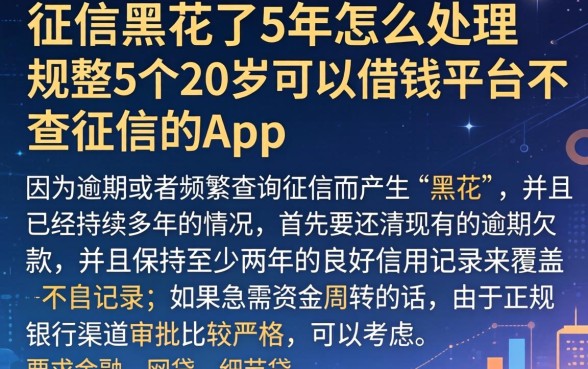 征信黑花了5年怎么处理，规整5个20岁可以借钱平台不查征信的app