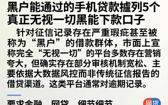 黑户能通过的手机贷款，胪列5个真正无视一切黑能下款口子