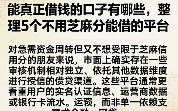 能真正借钱的口子有哪些，整理5个不用芝麻分能借的平台