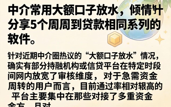 中介常用大额口子放水，倾情分享5个周周到贷款相同系列的软件