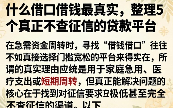 什么借口借钱最真实,整理5个真正不查征信的贷款平台