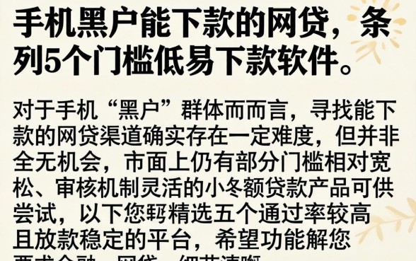 手机黑户能下款的的网贷,条列5个门槛低易下款软件