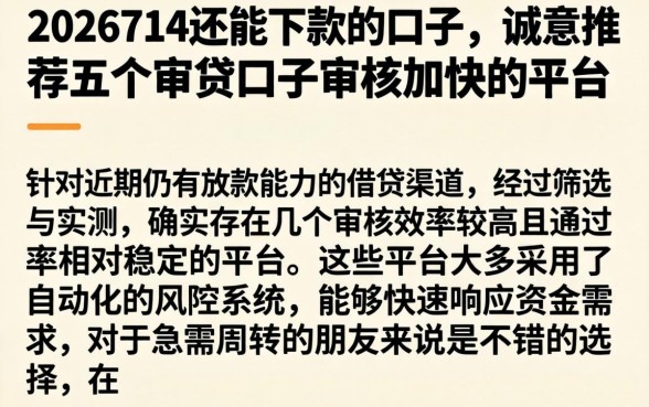 2026714还能下款的口子，诚意推荐五个审贷口子审核加快的平台