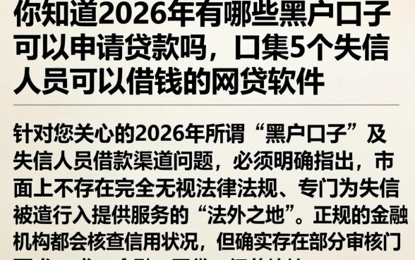 你知道2026年有哪些黑户口子可以申请贷款吗，归集5个失信人员可以借钱的网贷软件