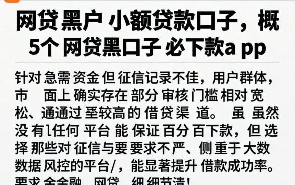 网贷黑户小额贷款口子，概括五个网贷黑口子必下款app