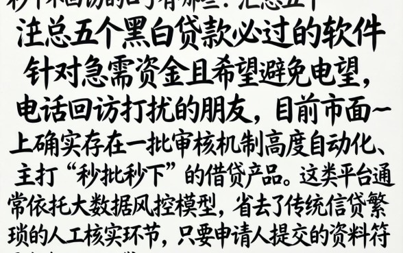 秒下不回访的口子有哪些，汇总五个黑白贷款必过的软件