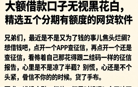 大额借款口子无视黑花白,精选五个分期有额度的网贷软件