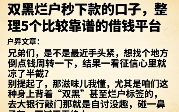 双黑烂户秒下款的口子，整理5个比较靠谱的借钱平台