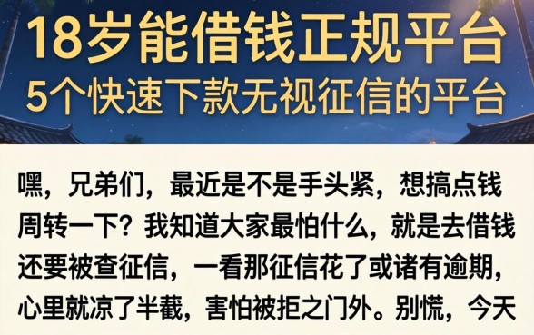 18岁能借钱的正规平台，概括5个快速下款无视征信的平台