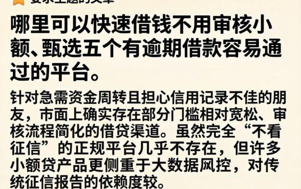 哪里可以快速借钱不用审核小额,甄选五个有逾期借款容易通过的平台