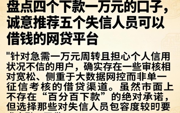盘点四个下款一万元的口子，诚意推荐五个失信人员可以借钱的网贷平台