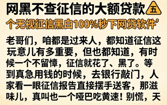 网黑不查征信的大额贷款,详细阐述五个无视征信黑白100%秒下网贷软件