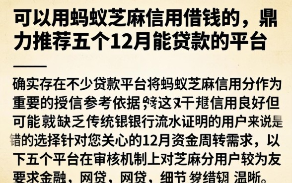 可以用蚂蚁芝麻信用借钱的，鼎力推荐五个12月能贷款的平台
