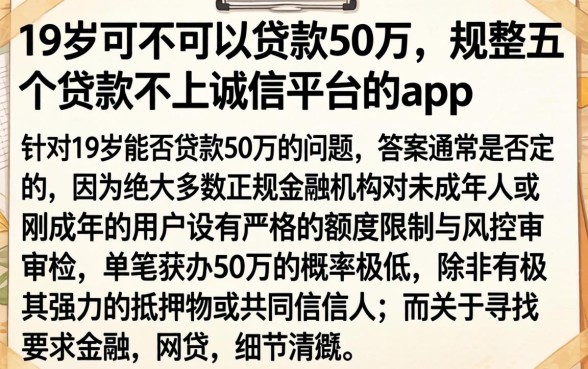 19岁可不可以贷款50万，规整五个贷款不上诚信平台的app