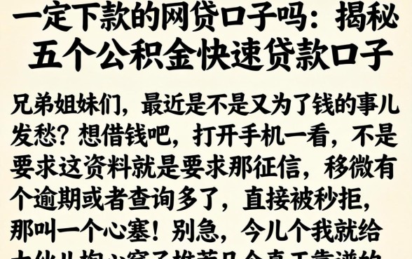 一定下款的网贷口子吗，揭秘五个公积金快速贷款口子