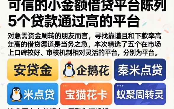 可信的小额借贷平台，陈列5个贷款通过高的平台