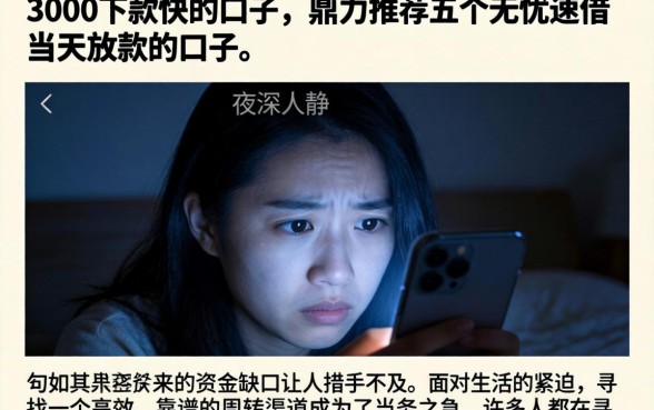 3000下款快的口子，鼎力推荐五个无忧速借当天放款的口子