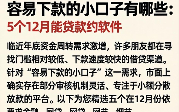 容易下款的小口子有哪些，详细阐述5个12月能贷款的软件