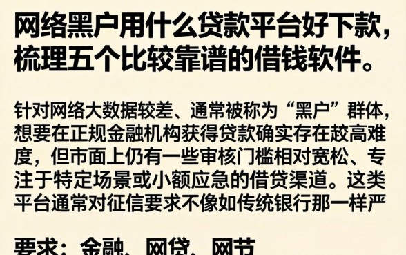 网络黑户用什么贷款平台好下款，梳理五个比较靠谱的借钱软件