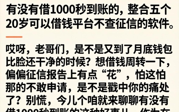 有没有借1000秒到账的，整合五个20岁可以借钱平台不查征信的软件