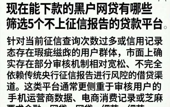 现在能下款的黑户网贷有哪些，筛选5个不上征信报告的贷款平台