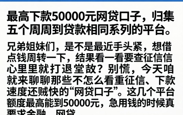 最高下款50000元的网贷口子，归集五个周周到贷款相同系列的平台