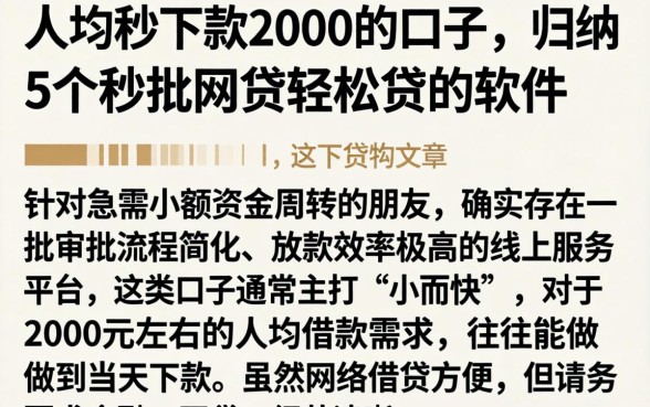 人均秒下款2000的口子，归纳5个秒批网贷轻松贷的软件