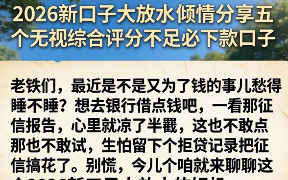 2026新口子大放水，倾情分享五个无视综合评分不足必下款口子