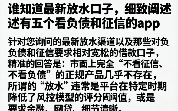 谁知道最新放水口子，细致阐述五个不看负债和征信的app