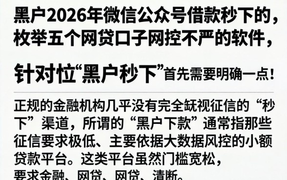 黑户2026年微信公众号借款秒下的，枚举五个网贷口子风控不严的软件