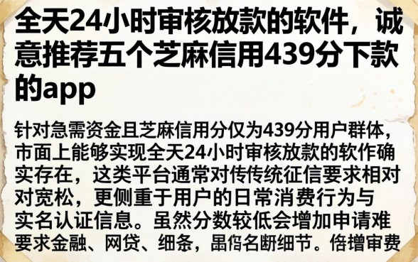 全天24小时审核放款的软件,诚意推荐五个芝麻信用439分下款的app