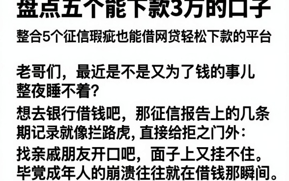 盘点五个能下款3万的口子,整合5个征信瑕疵也能借网贷轻松下款的平台