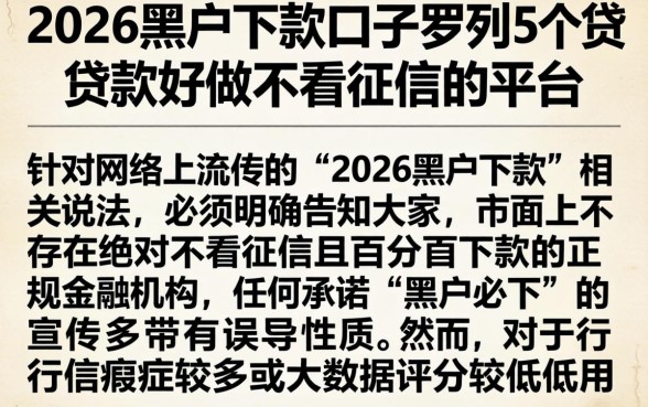 2026黑户下款口子，罗列5个贷款好做不看征信的平台