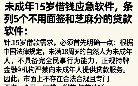 未成年15岁借钱应急软件，条列5个不用面签和芝麻分的贷款软件