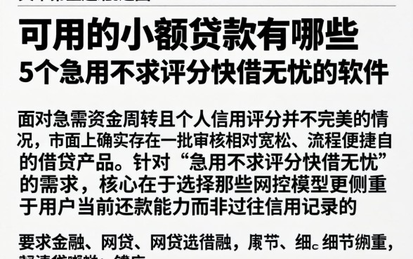 可用的小额贷款有哪些，概括5个急用不求评分快借无忧的软件