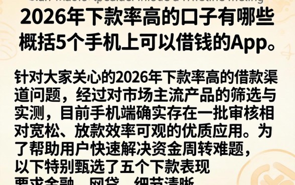 2026年下款率高的口子有哪些，概括5个手机上可以借钱的app