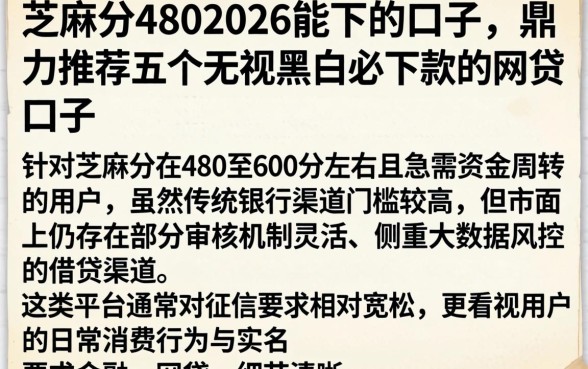 芝麻分4802026能下的口子，鼎力推荐五个无视黑白必下款的网贷口子
