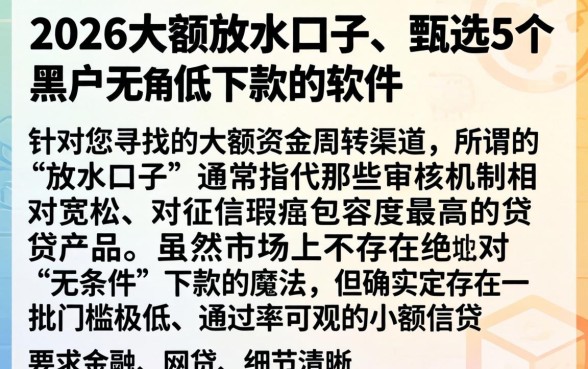 2026大额放水口子，甄选5个黑户无条件下款的软件