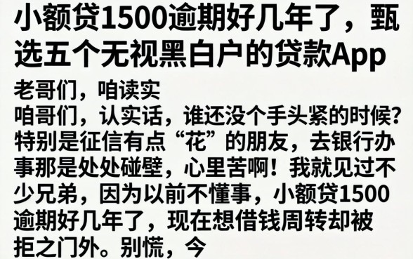 小额贷1500逾期好几年了，甄选五个无视黑白户的贷款app