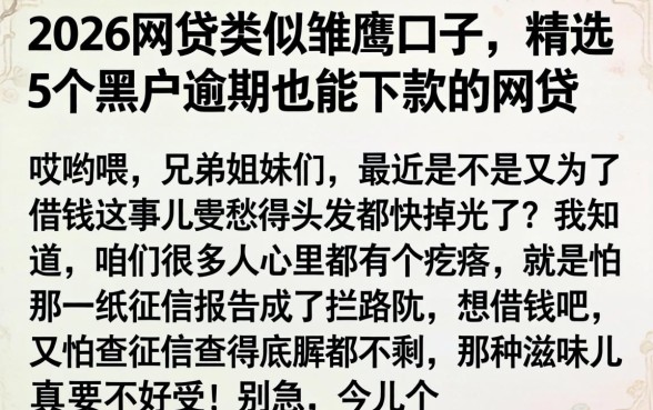 2026网贷类似雏鹰口子，精选5个黑户逾期也能下款的网贷